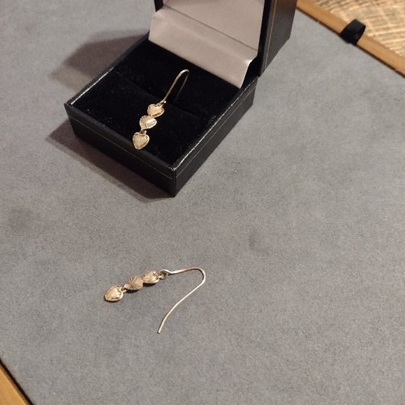 10K Yellow Gold Heart Drop Earrings - Picture 4 of 8